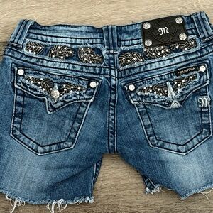 Miss Me Distressed Blue Denim Shorts with Embroidery Size 27